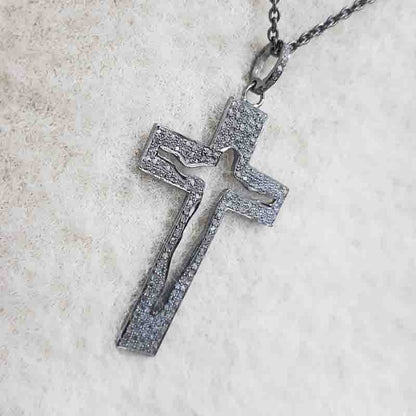 Jesus Cross Designer Pave Diamond Silver Pendant, God Blessing Cross Necklace, Silver Jewelry