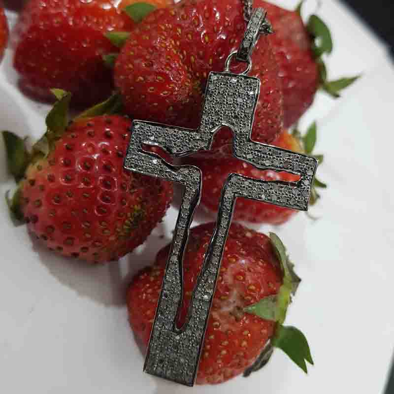 Jesus Cross Designer Pave Diamond Silver Pendant, God Blessing Cross Necklace, Silver Jewelry