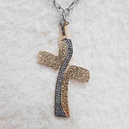 Stunning Fancy Designer Pave Diamond Cross Pendant, Slide Design Cross Necklace, Silver Jewelry