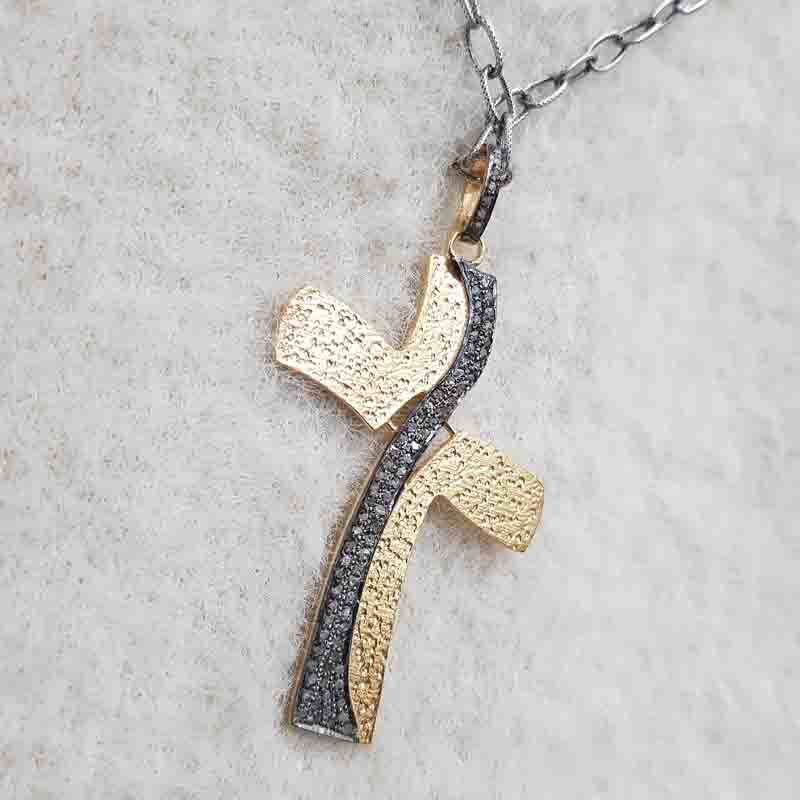 Stunning Fancy Designer Pave Diamond Cross Pendant, Slide Design Cross Necklace, Silver Jewelry