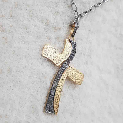 Stunning Fancy Designer Pave Diamond Cross Pendant, Slide Design Cross Necklace, Silver Jewelry