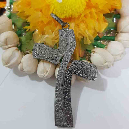 Stunning Fancy Designer Pave Diamond Cross Pendant, Slide Design Cross Necklace, Silver Jewelry