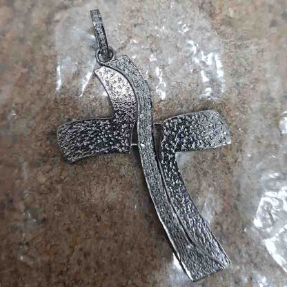 Stunning Fancy Designer Pave Diamond Cross Pendant, Slide Design Cross Necklace, Silver Jewelry