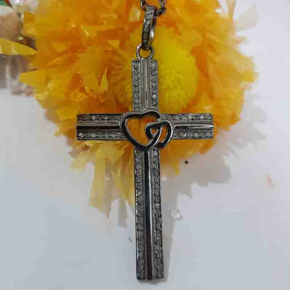 Beautifully Designed Cross Pendant With Little Joined Heart In Center, Christmas Day Gift, Gift For Favorite One