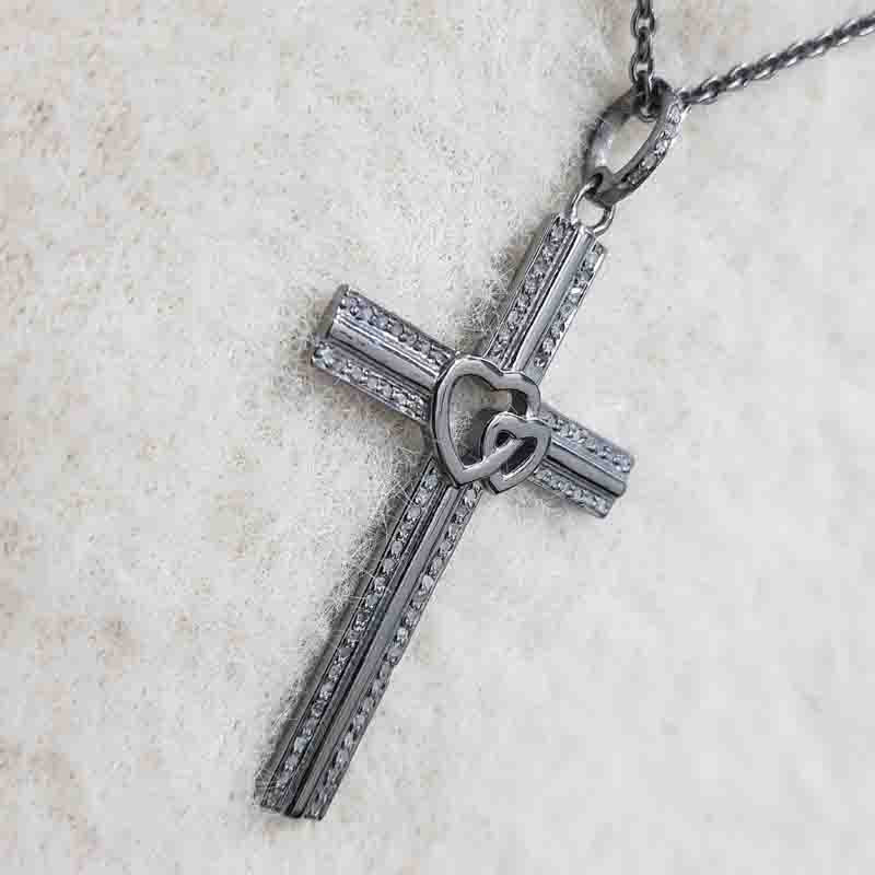 Beautifully Designed Cross Pendant With Little Joined Heart In Center, Christmas Day Gift, Gift For Favorite One