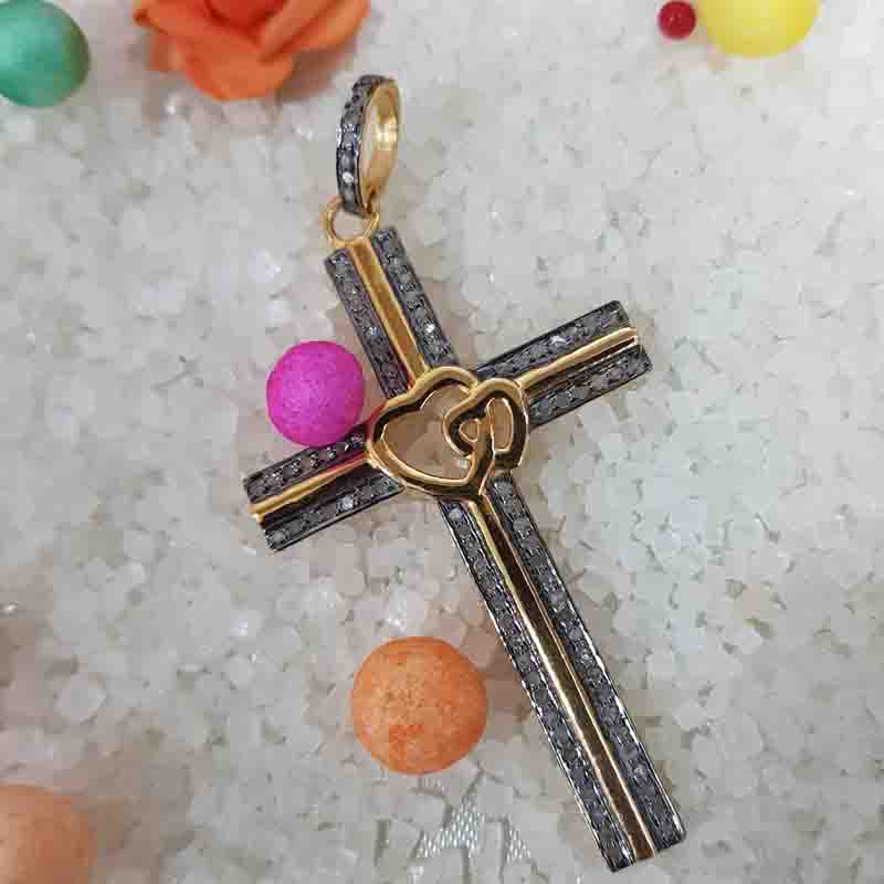 Beautifully Designed Cross Pendant With Little Joined Heart In Center, Christmas Day Gift, Gift For Favorite One