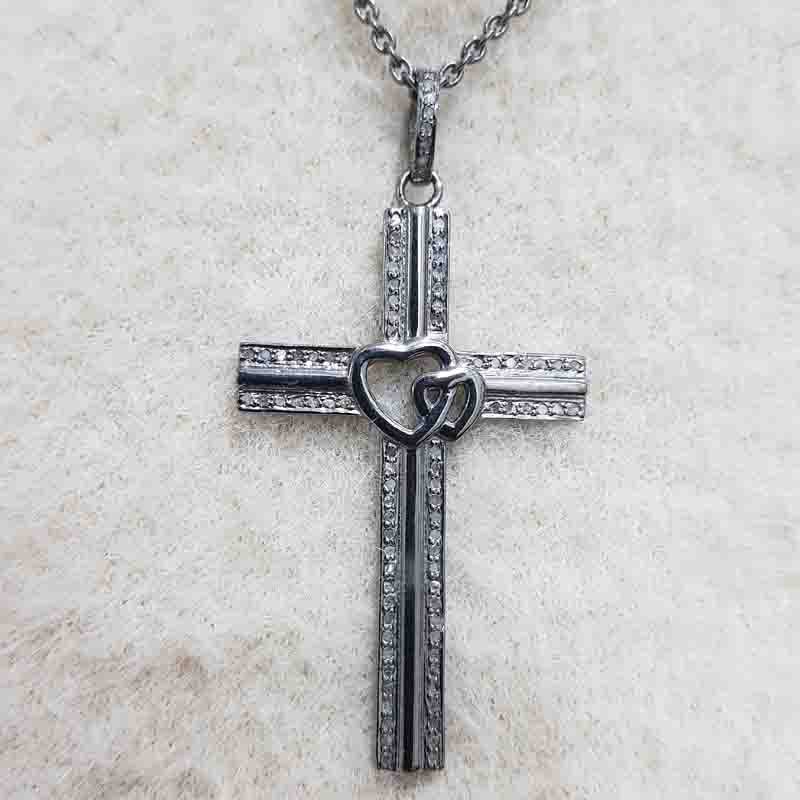 Beautifully Designed Cross Pendant With Little Joined Heart In Center, Christmas Day Gift, Gift For Favorite One