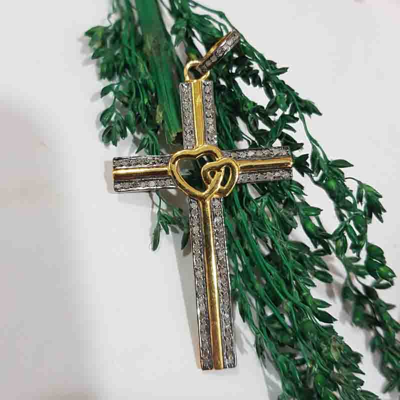 Beautifully Designed Cross Pendant With Little Joined Heart In Center, Christmas Day Gift, Gift For Favorite One