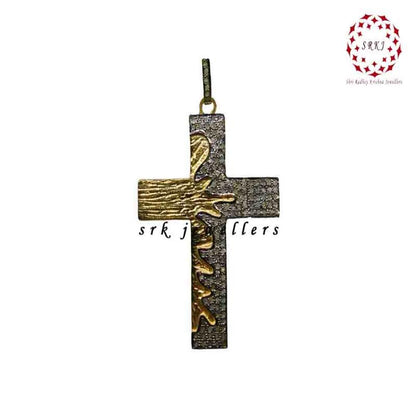 Yellow And Black Fancy Style Cross Pendant With Pave Diamond layers, Silver jewelry