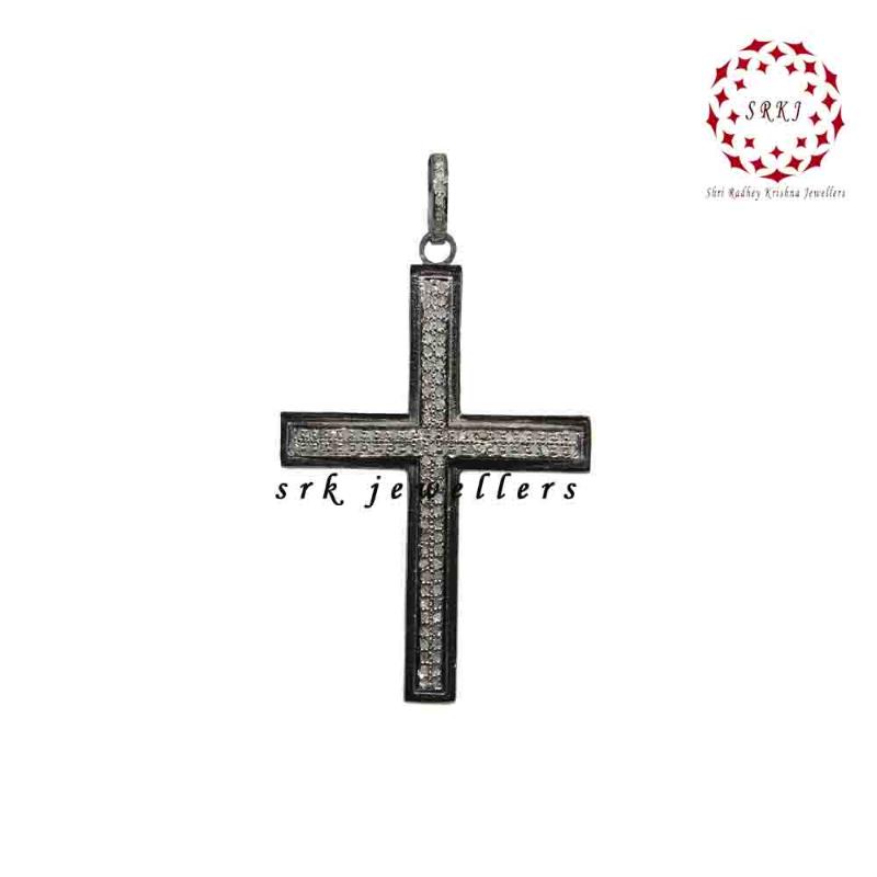 Yellow And Black Beautiful Fancy Designer pave Diamond Cross pendant, Silver Jewelry