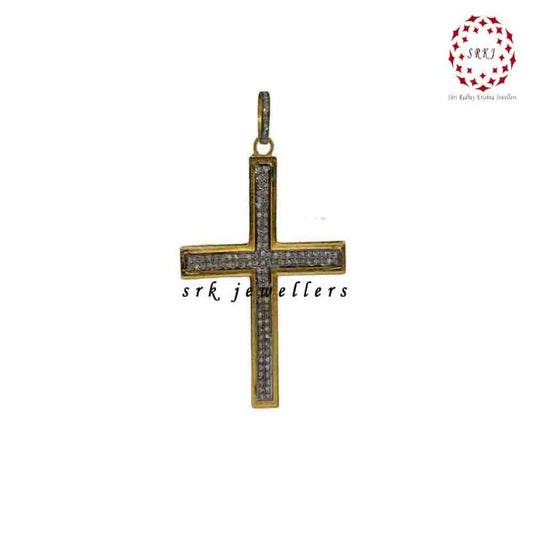 Yellow And Black Beautiful Fancy Designer pave Diamond Cross pendant, Silver Jewelry