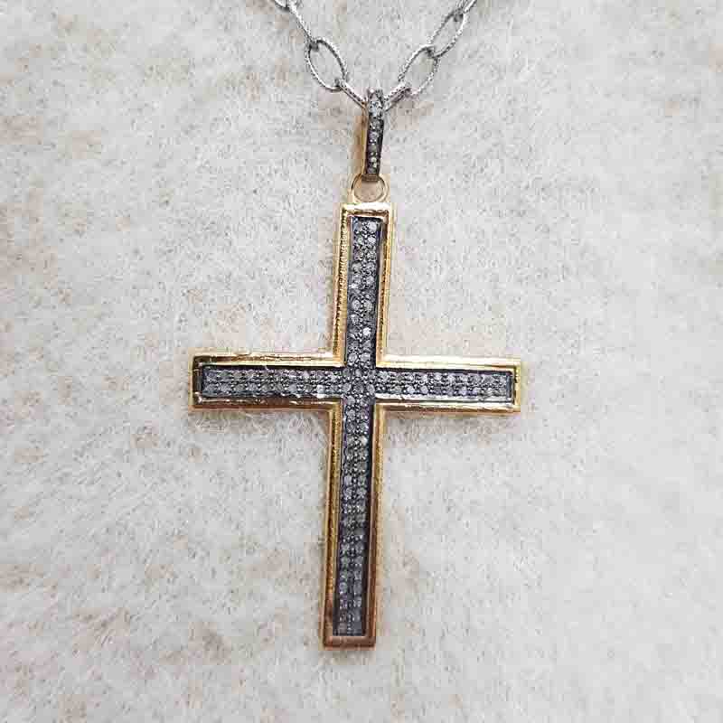 Yellow And Black Beautiful Fancy Designer pave Diamond Cross pendant, Silver Jewelry