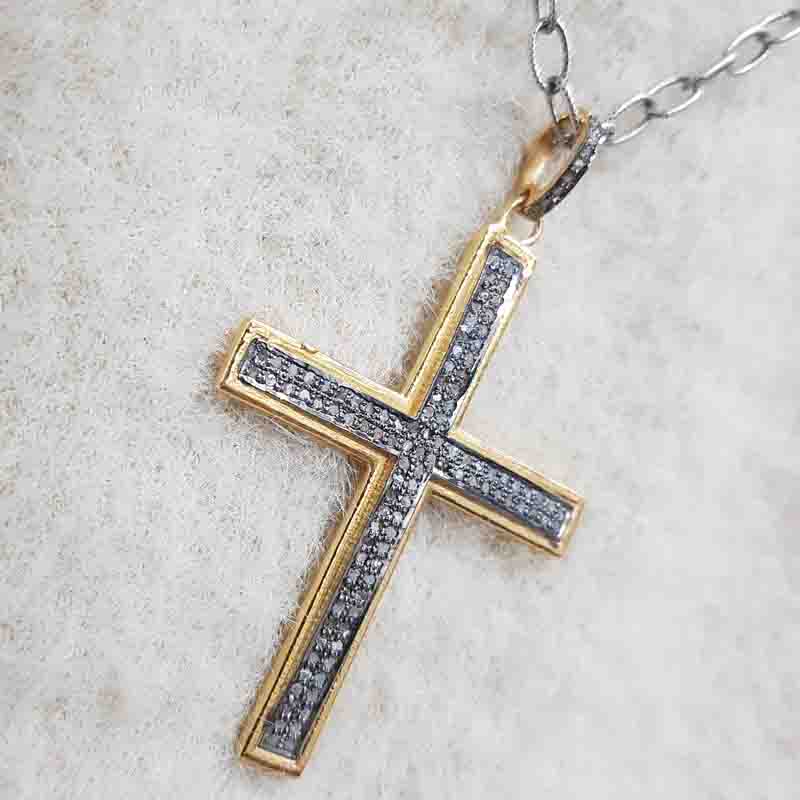 Yellow And Black Beautiful Fancy Designer pave Diamond Cross pendant, Silver Jewelry