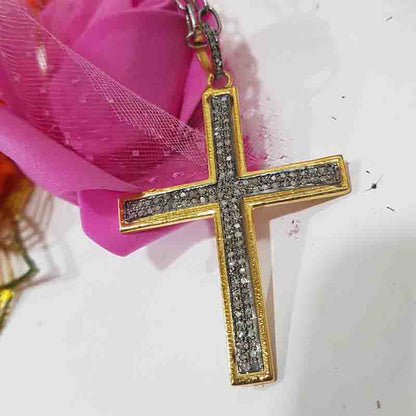 Yellow And Black Beautiful Fancy Designer pave Diamond Cross pendant, Silver Jewelry