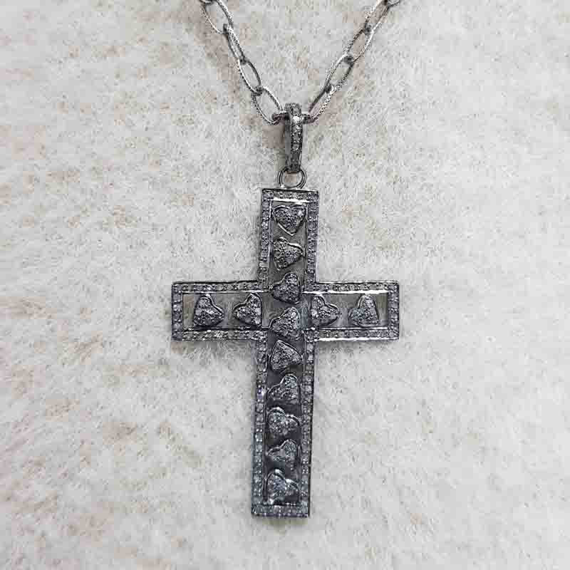 Gorgeous Little Pave Hearts Cross Pendant, Small Heart cross Pendant, Silver Jewelry