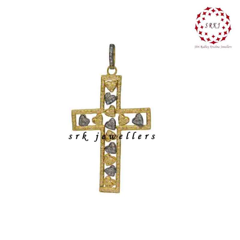 Gorgeous Little Pave Hearts Cross Pendant, Small Heart cross Pendant, Silver Jewelry