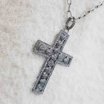 Gorgeous Little Pave Hearts Cross Pendant, Small Heart cross Pendant, Silver Jewelry