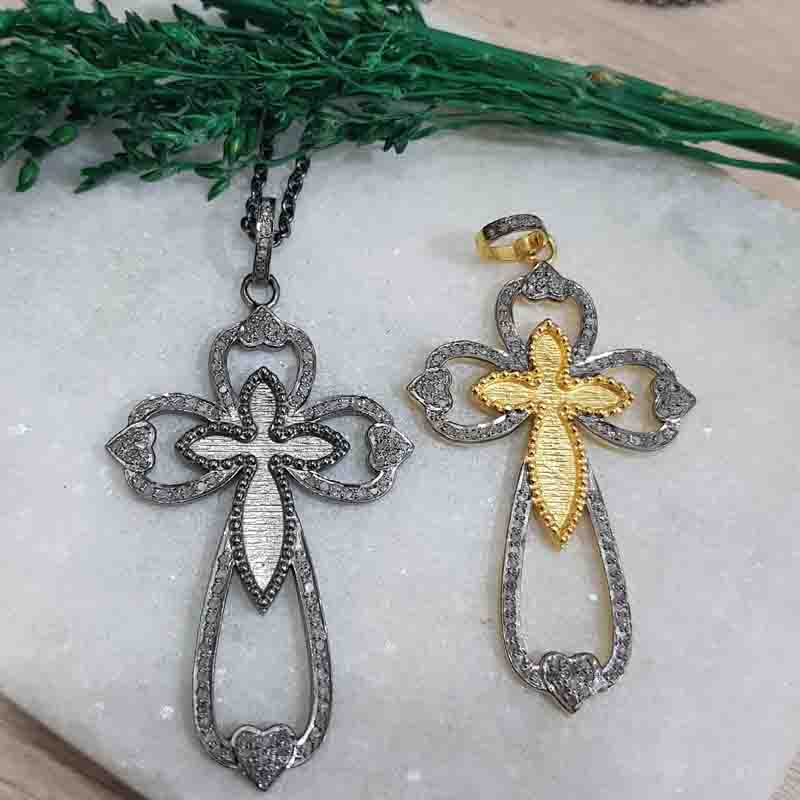 Attractive Pave Diamond Handmade Designer Cross style Pendant, Gift For Someone, Christmas Gift