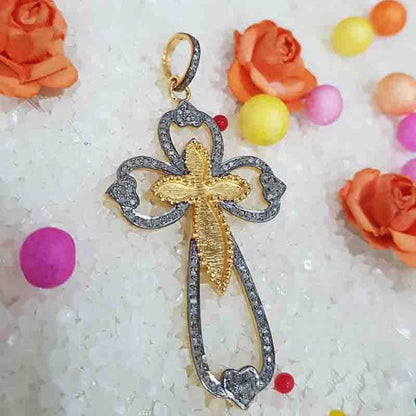 Attractive Pave Diamond Handmade Designer Cross style Pendant, Gift For Someone, Christmas Gift