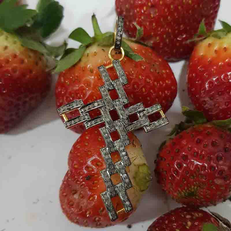 Fancy Designer Pave Diamond 925 Sterling Silver Cross Pendant, Classic Cross Necklace, Silver Jewelry