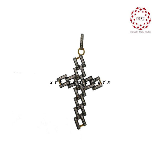 Fancy Designer Pave Diamond 925 Sterling Silver Cross Pendant, Classic Cross Necklace, Silver Jewelry