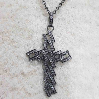 Fancy Designer Pave Diamond 925 Sterling Silver Cross Pendant, Classic Cross Necklace, Silver Jewelry