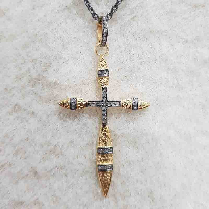 Yellow And Black Beautiful pave Diamond Shiny Cross pendant, Gift For Love, Anniversary Gift