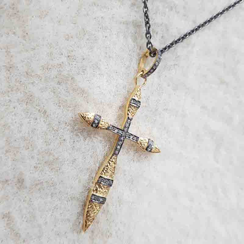 Yellow And Black Beautiful pave Diamond Shiny Cross pendant, Gift For Love, Anniversary Gift