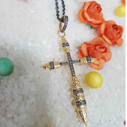 Yellow And Black Beautiful pave Diamond Shiny Cross pendant, Gift For Love, Anniversary Gift