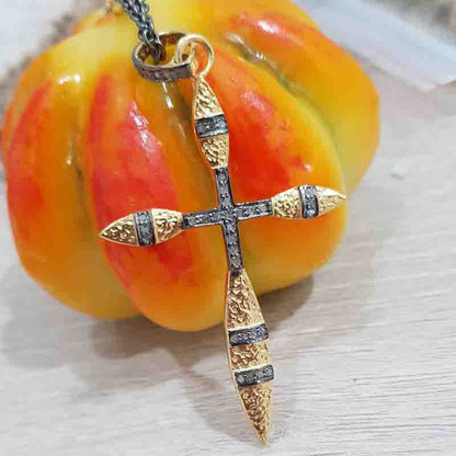 Yellow And Black Beautiful pave Diamond Shiny Cross pendant, Gift For Love, Anniversary Gift