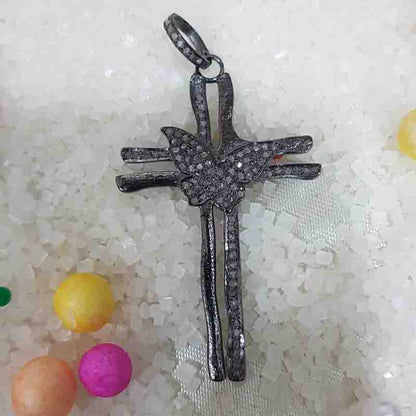 Beautiful Pave Diamond Butterfly Designer Cross Style pendant, Silver Jewelry