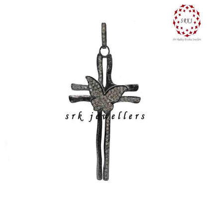 Beautiful Pave Diamond Butterfly Designer Cross Style pendant, Silver Jewelry