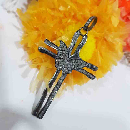 Beautiful Pave Diamond Butterfly Designer Cross Style pendant, Silver Jewelry