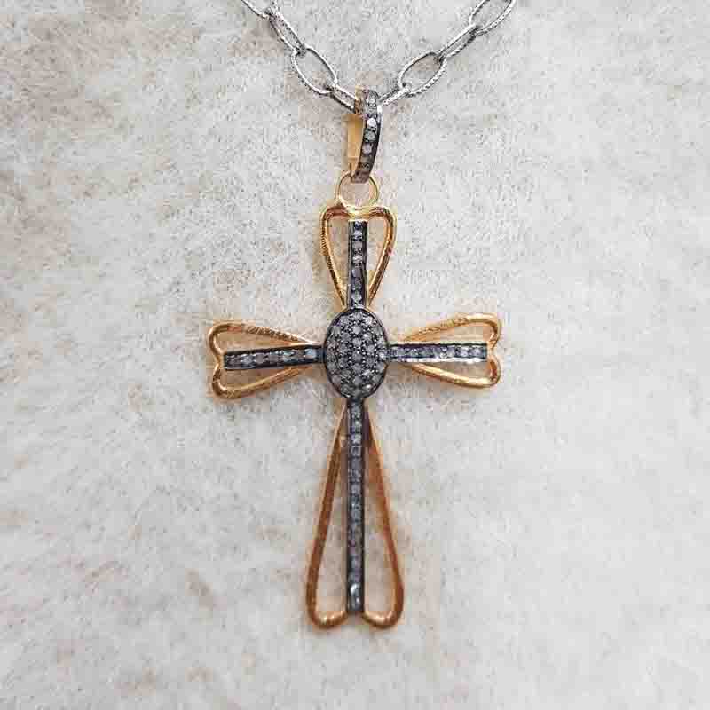 Antique Finish Designer Cross Style Pendant, Christmas Gift, Christen Symbol Necklace, Silver Jewelry