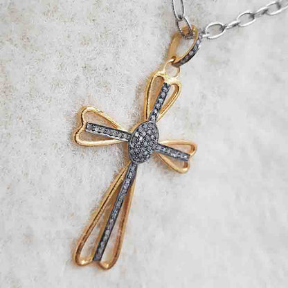 Antique Finish Designer Cross Style Pendant, Christmas Gift, Christen Symbol Necklace, Silver Jewelry