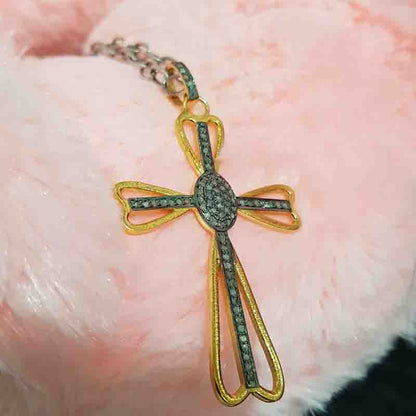 Antique Finish Designer Cross Style Pendant, Christmas Gift, Christen Symbol Necklace, Silver Jewelry