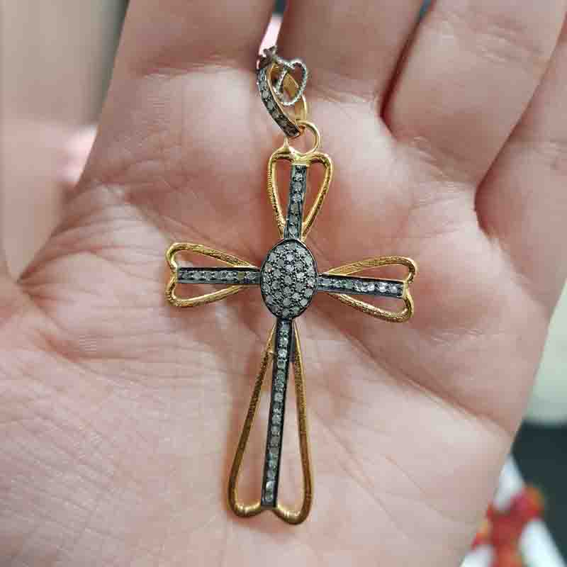 Antique Finish Designer Cross Style Pendant, Christmas Gift, Christen Symbol Necklace, Silver Jewelry