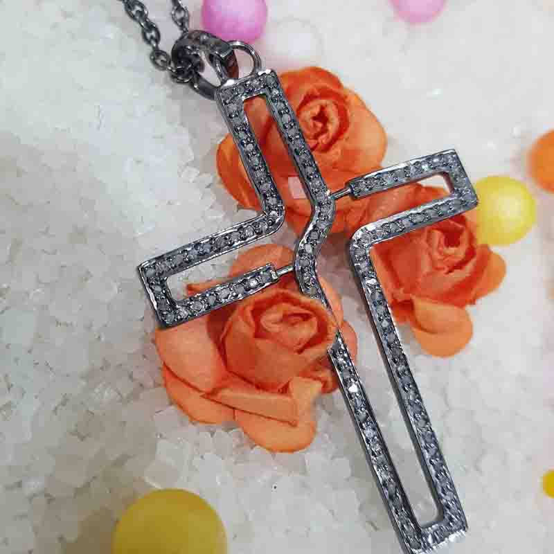 Beautiful Cross Style Pave Diamond Pendant, Stunning Cross Necklace, Gift For her