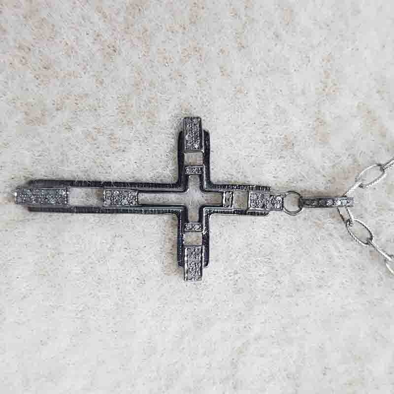 Unique Designer Pave Diamond Fancy Style Cross Pendant, silver Jewelry