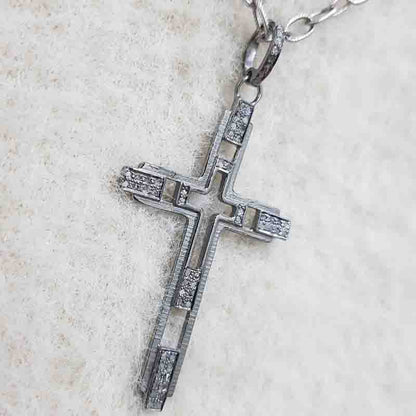 Unique Designer Pave Diamond Fancy Style Cross Pendant, silver Jewelry