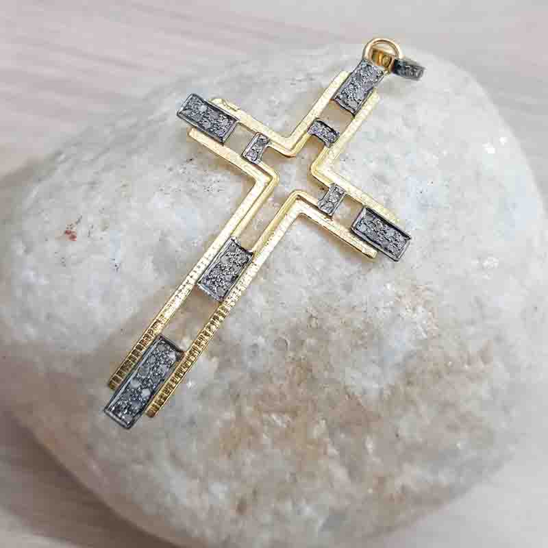 Unique Designer Pave Diamond Fancy Style Cross Pendant, silver Jewelry