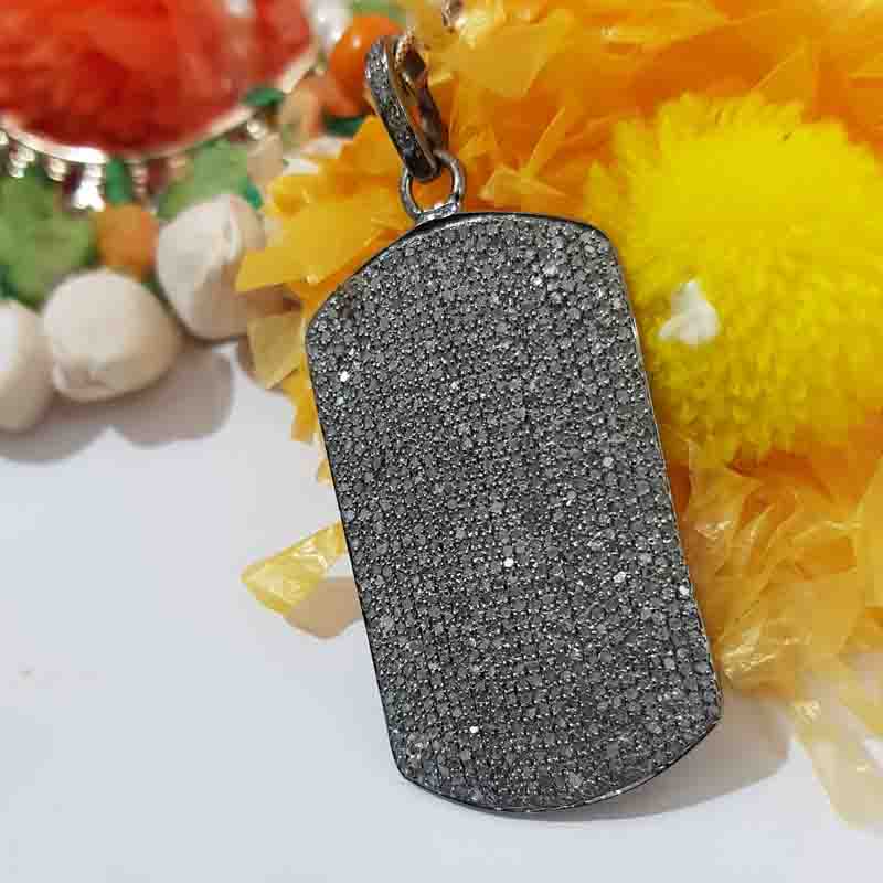 Gorgeous Fully Pave Diamond Setting 925 Sterling Silver Tag Pendant, Silver Jewelry