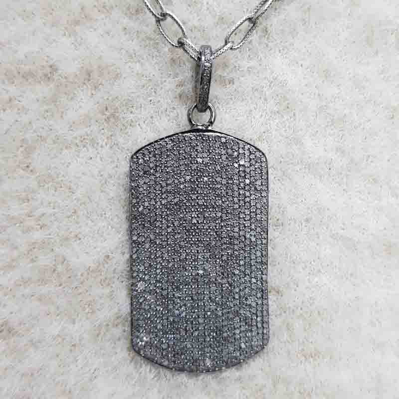 Gorgeous Fully Pave Diamond Setting 925 Sterling Silver Tag Pendant, Silver Jewelry