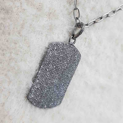 Gorgeous Fully Pave Diamond Setting 925 Sterling Silver Tag Pendant, Silver Jewelry