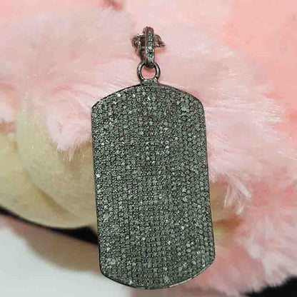 Gorgeous Fully Pave Diamond Setting 925 Sterling Silver Tag Pendant, Silver Jewelry