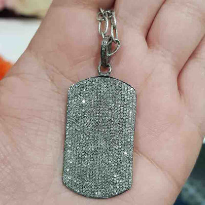 Gorgeous Fully Pave Diamond Setting 925 Sterling Silver Tag Pendant, Silver Jewelry