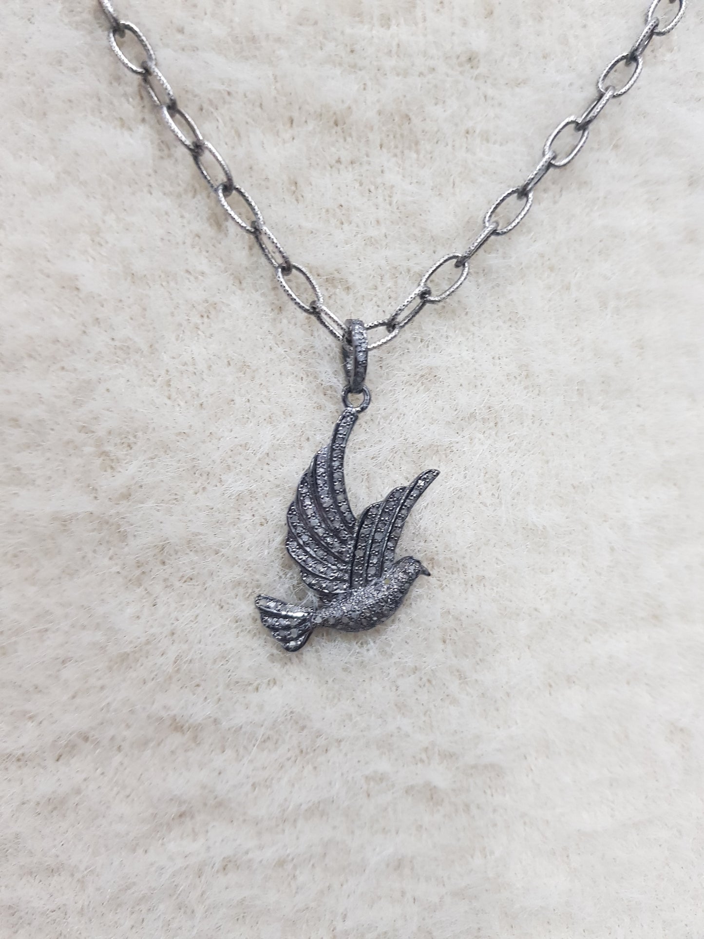 Black Beautiful Little Bird Pave Diamond 925 Sterling Silver Pendant, Bird Necklace, Gift For Her, Him