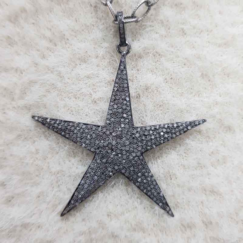 Elegant Black Fully Natural Pave Diamond Star Pendant, unique Star Necklace, Gift For Someone