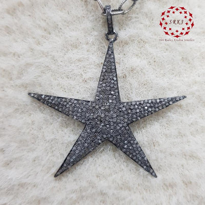 Elegant Black Fully Natural Pave Diamond Star Pendant, unique Star Necklace, Gift For Someone