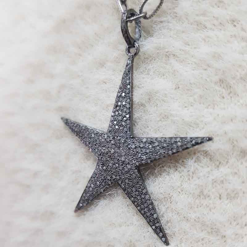 Elegant Black Fully Natural Pave Diamond Star Pendant, unique Star Necklace, Gift For Someone